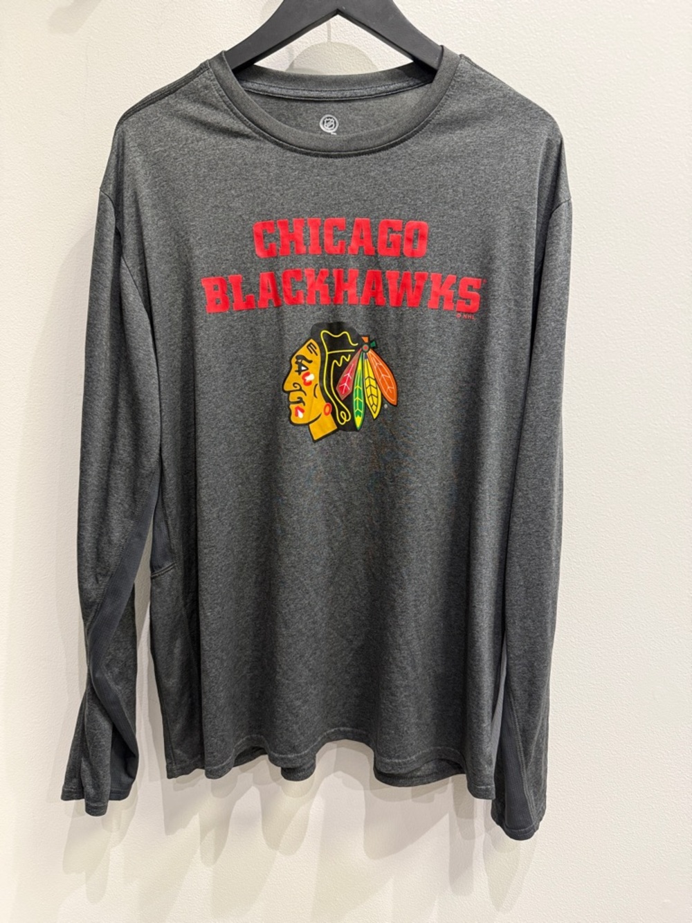 NHL Chicago Blackhawks Heather Gray Tee with Red Text